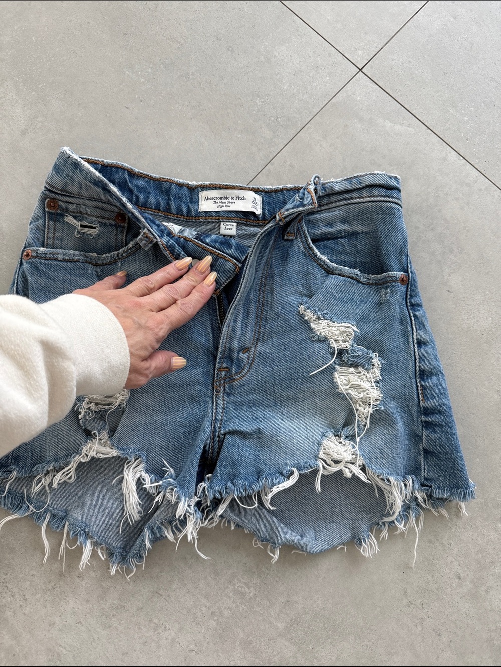 Abercrombie & Fitch Frayed Distressed Blue Denim Shorts